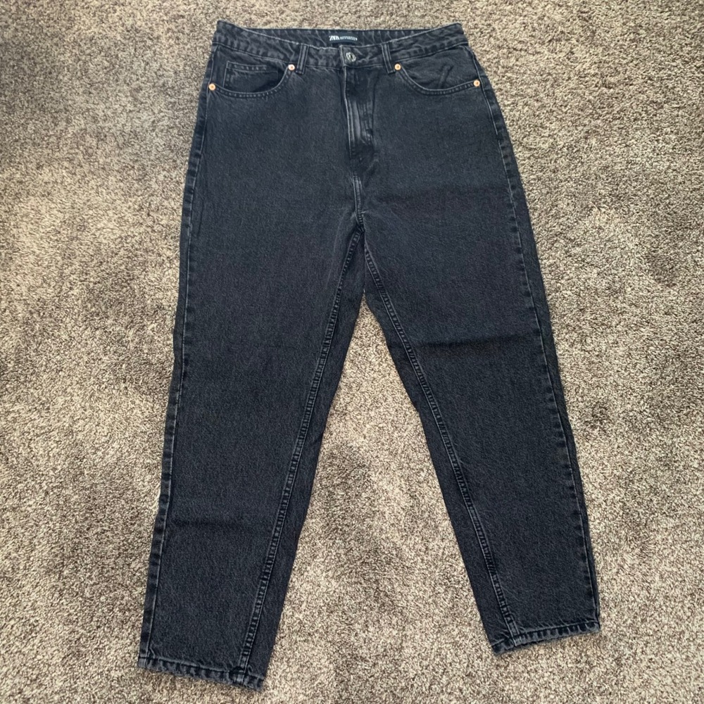 Zara Womens High Waisted Mom Jeans Faded Black Denim Size‎ 12 EUR 44 MEX 34